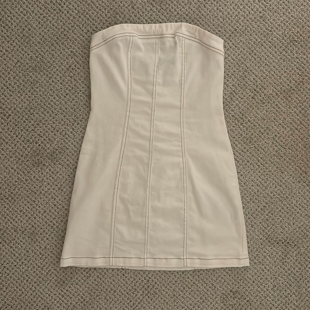White Fox Boutique Cream Strapless Denim Dress